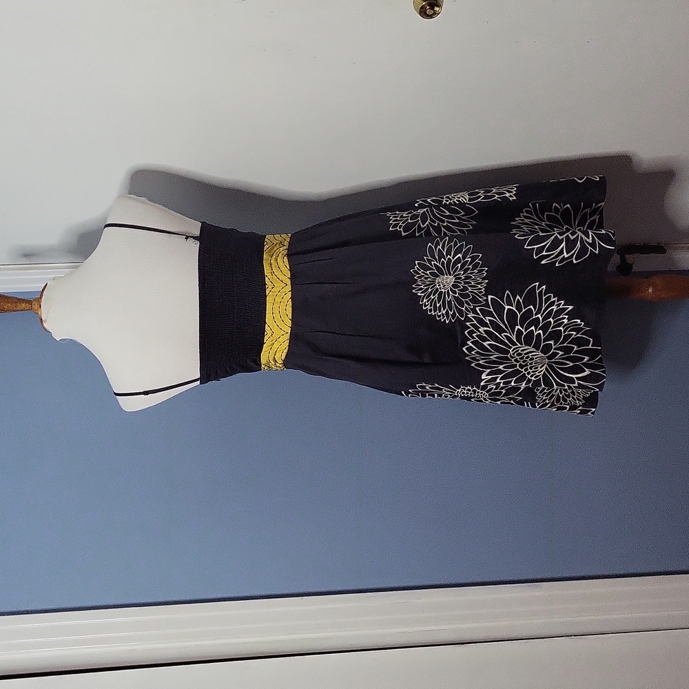 Anthropologie Floreat Dress Spaghetti Strap Dark Gray Yellow 4 Floral Dressy - Picture 5 of 7